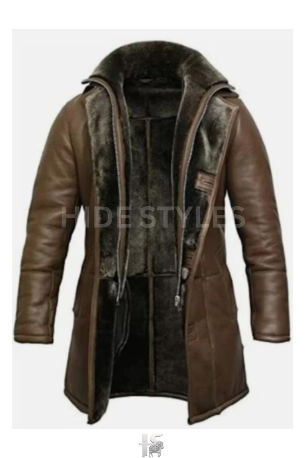 Men’s Brown Shearling Leather Coat Sheepskin Fur Collar Winter Jacket