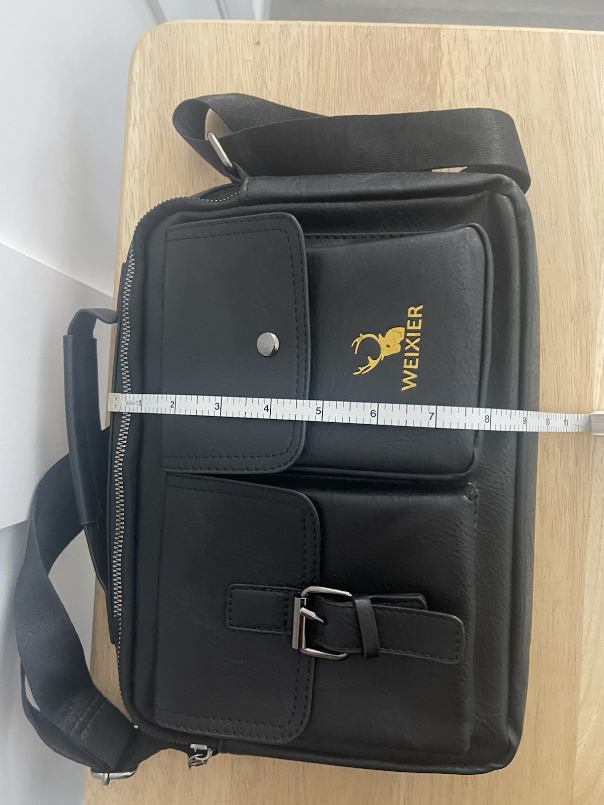 WEIXIER Black Messenger Bag Medium Top Handle Crossbody Strap Zip Buckle Snap