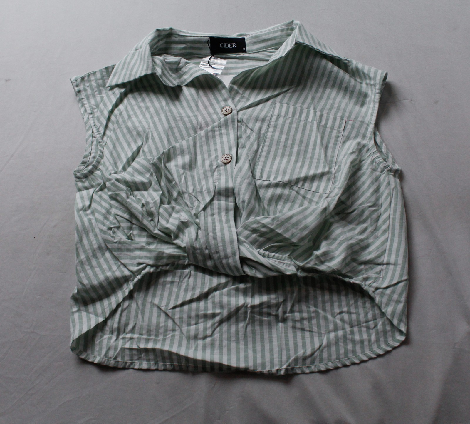 Cider Women’s Woven Collar Stripe Twist Button Up Shirt EH6 Pale Green Small