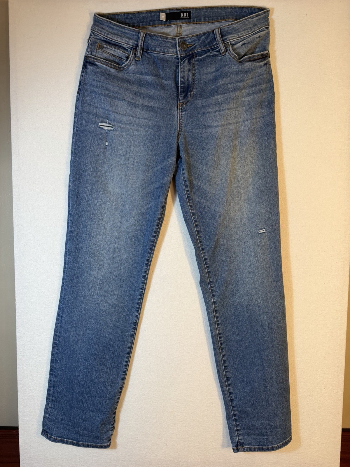 KUT From The Kloth Jeans Womens 12 Medium Wash Blue Straight Leg Stretch Denim