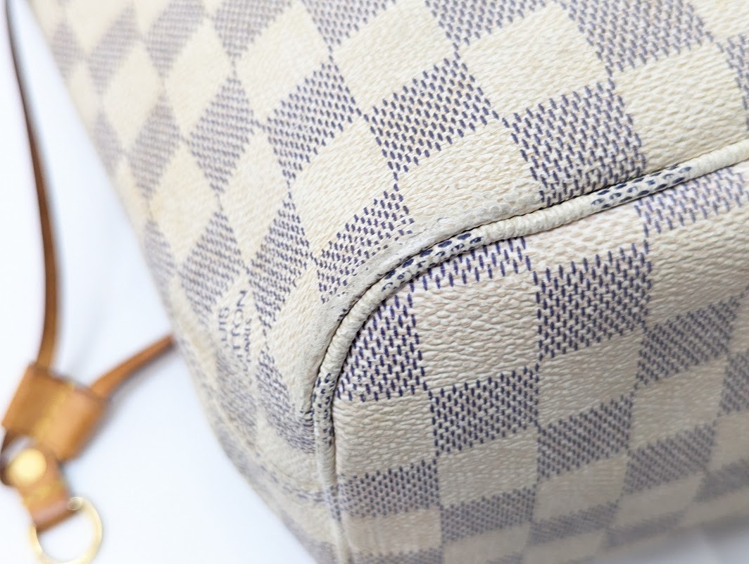 LOUIS VUITTON Damier Azur Neverfull PM Tote Bag White N51110 VI3160 Authentic LV