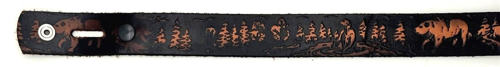 BEARS ANIMAL EMBOSSED MOTORCYCLE COWHIDE LEATHER BELT SIZE 26-48 USA MADE