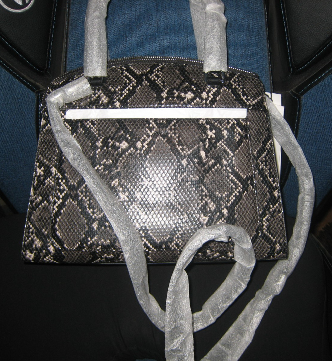 Calvin Klein Satchel Crossbody Lock Python Snake Embossed Grey Black w/Bag NEW