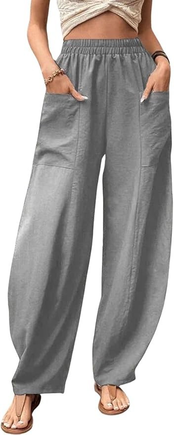 Casual Elastic Waist Harem Pants Women with Pockets Summer Barrel Pants Palazzo