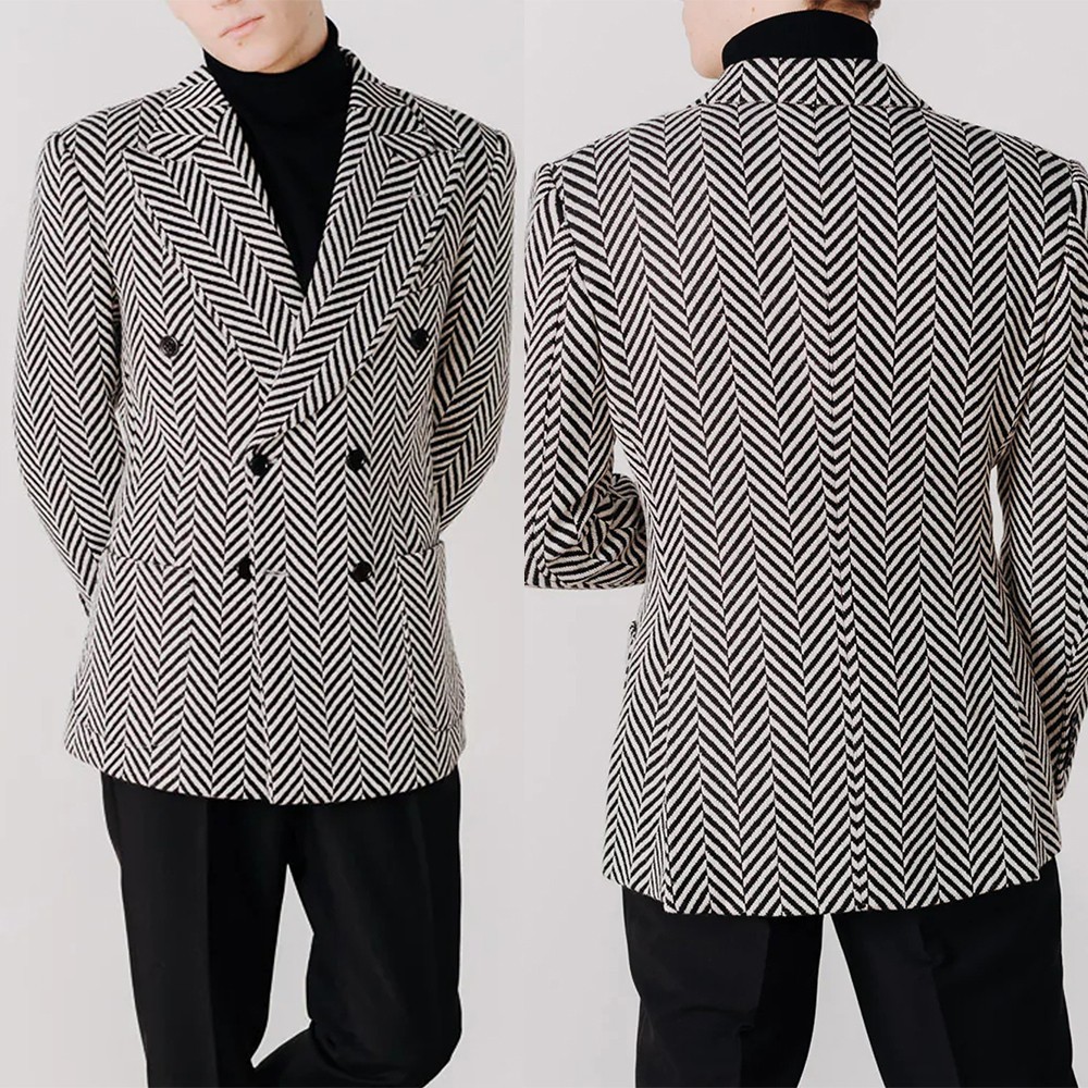 Business Men Suits Herringbone Wedding Party Tuxedos Tailored Wool Blend Tweed