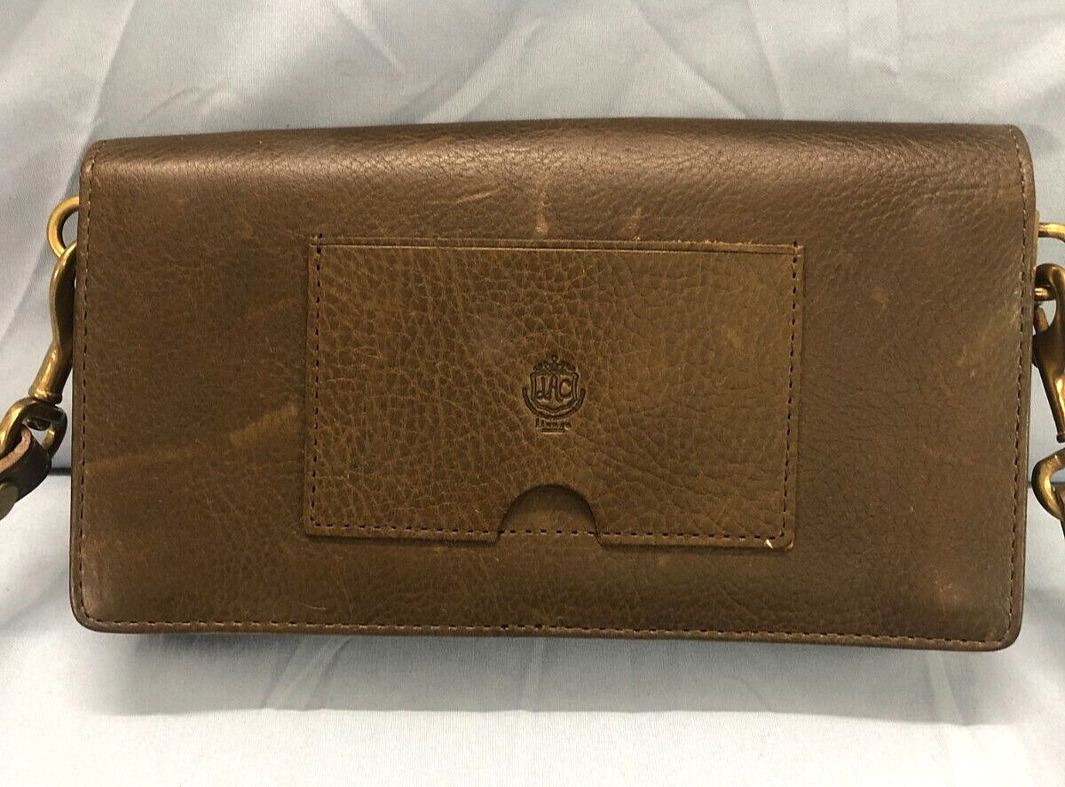 LIANCA CENTRAL Hong Kong BROWN LEATHER Brass Hardware CROSSBODY WALLET CLUTCH