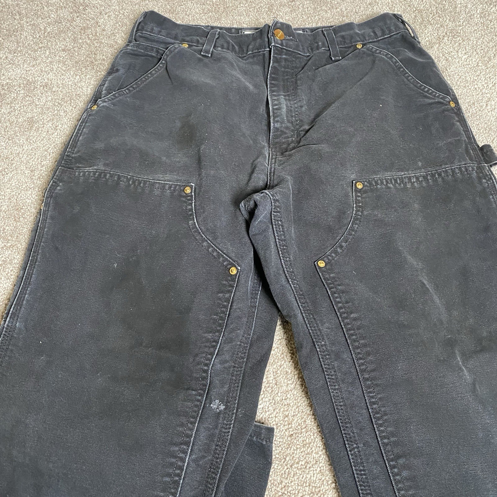 Carhartt B01 Double Knee Black Canvas Original Loose Fit Pants Men’s 30 30 Faded