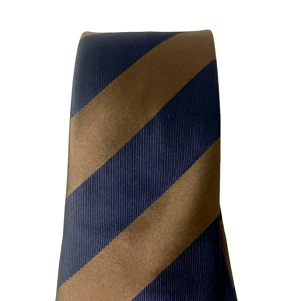 Puccini Men’s 58 in Microfiber Navy Blue Brown Diagonal Striped Classic Necktie