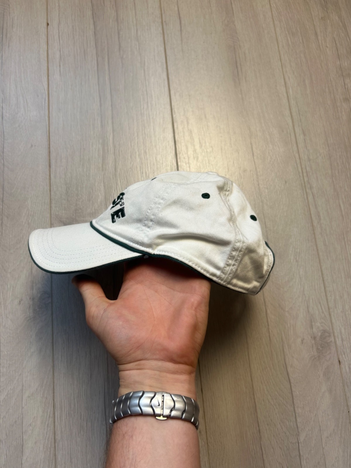 Vintage Lacoste Baseball Cap Hat White Green Spellout Embroidered Logo Strapback