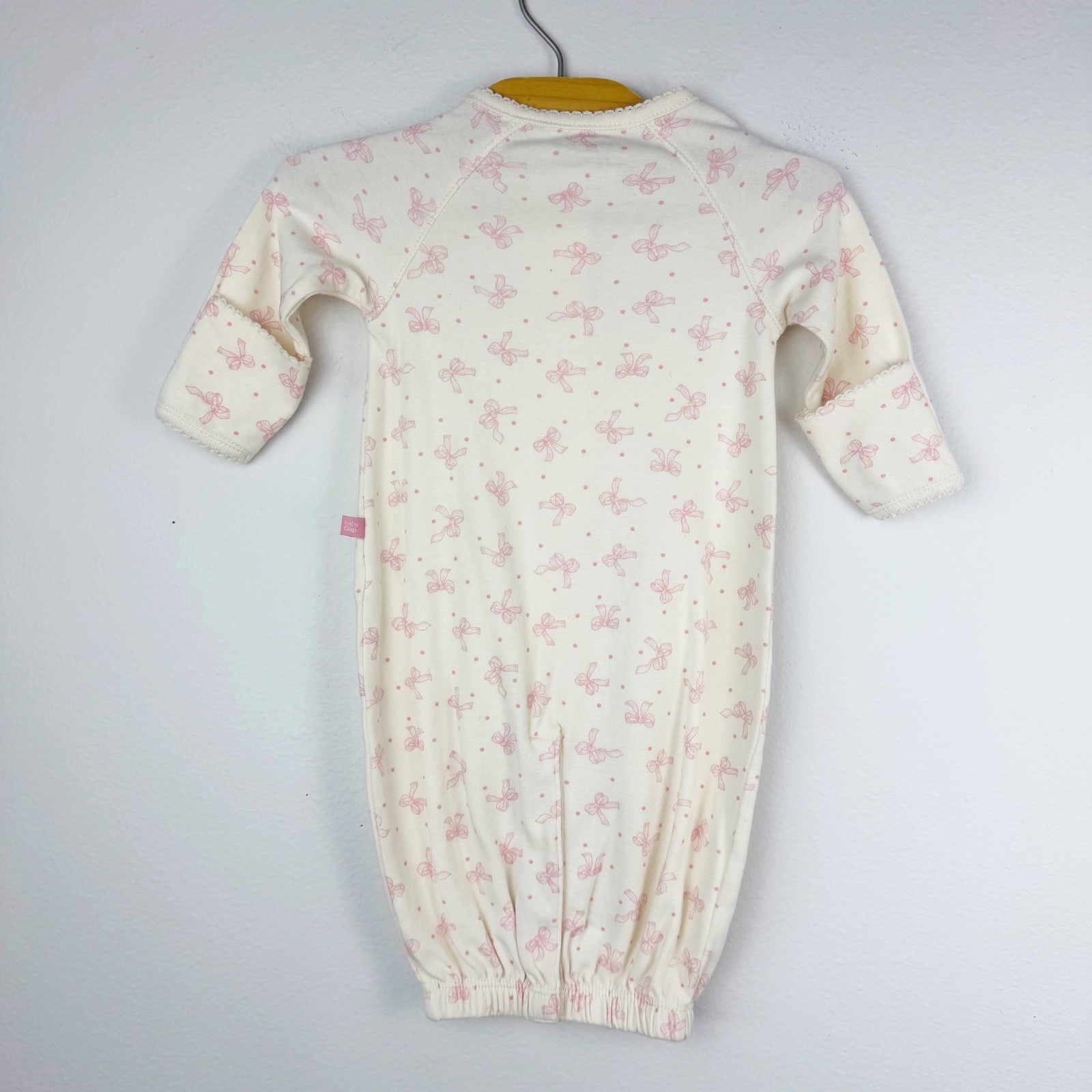 Baby Gap Convertible Infant Gown Pink Bows Fold Over Cuffs 100% Cotton 0-3M NWT
