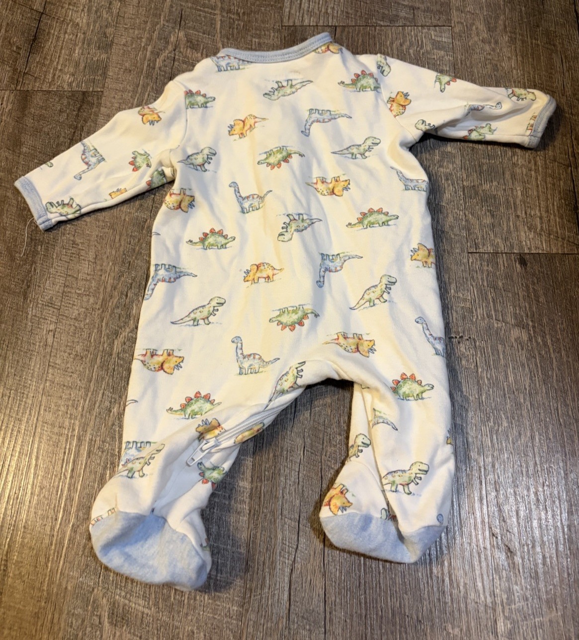 Little Me Newborn Footed Zip Sleeper One Piece Dinosaur Print White Cotton