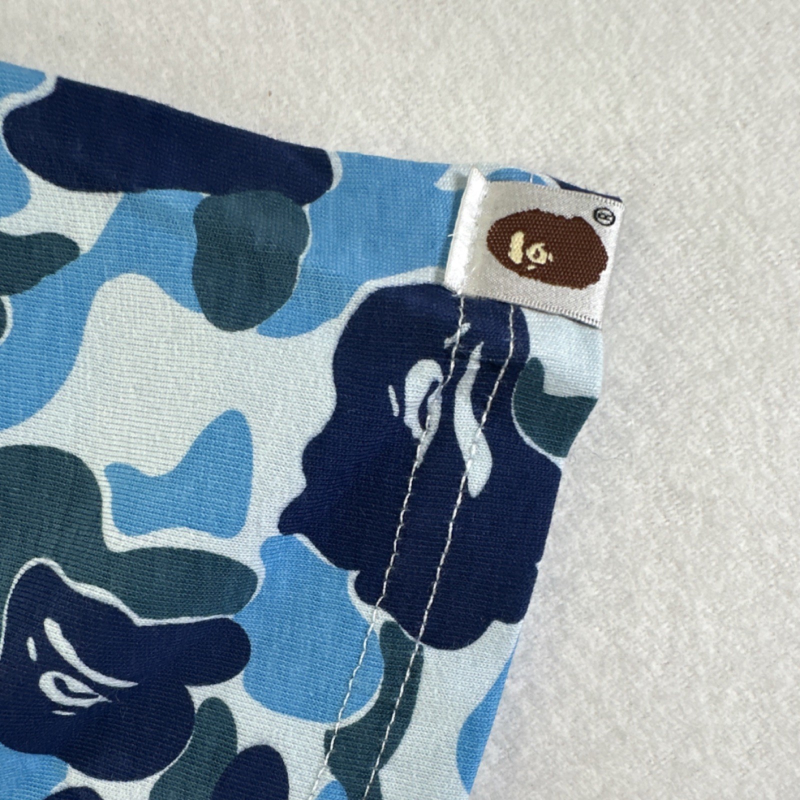 New w Tags A Bathing Ape BAPE Mens XXL Blue Camo Shark Graphic Crew T Shirt
