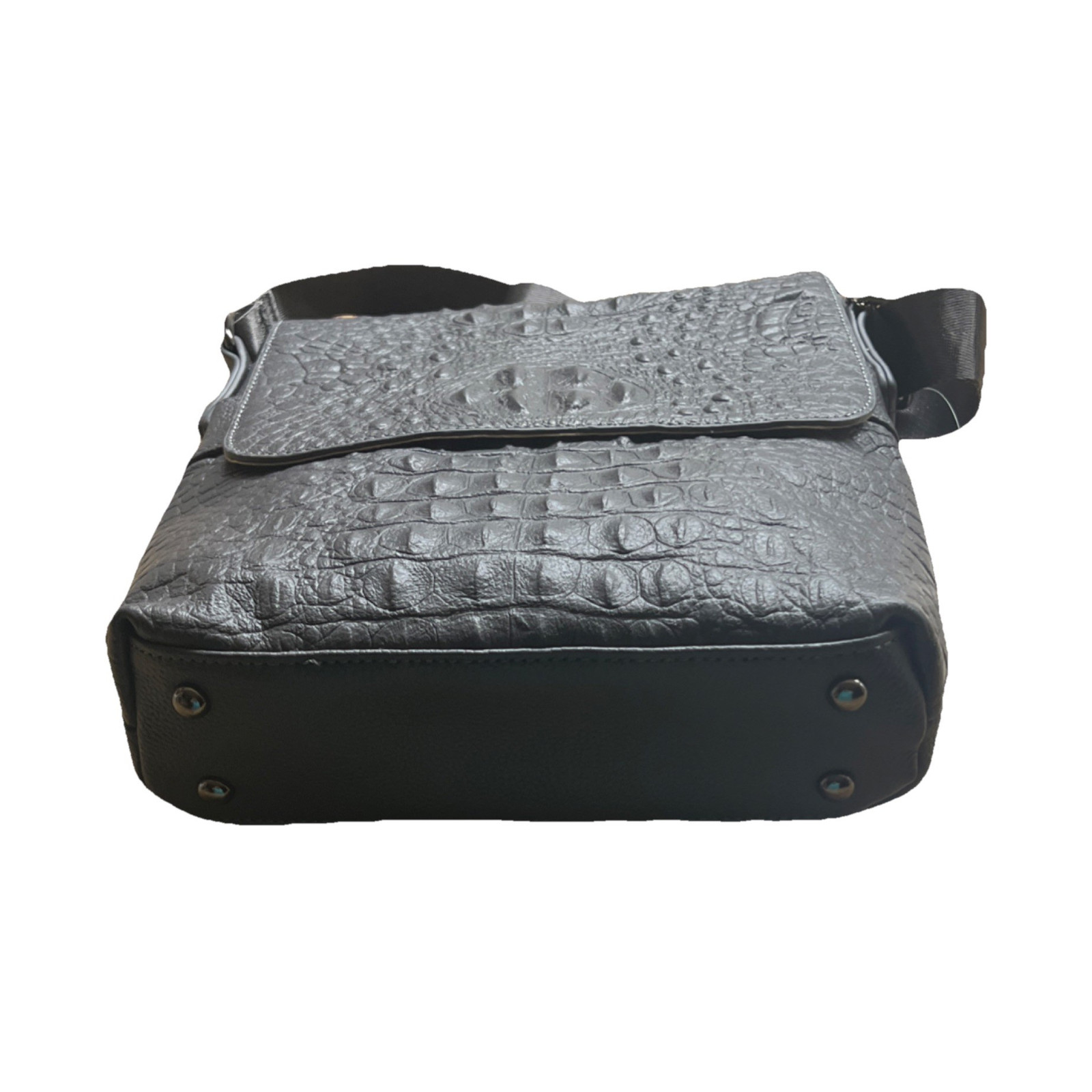 Black Embossed Studded Shoulder Bag with Magnetic Zip Closure for Women