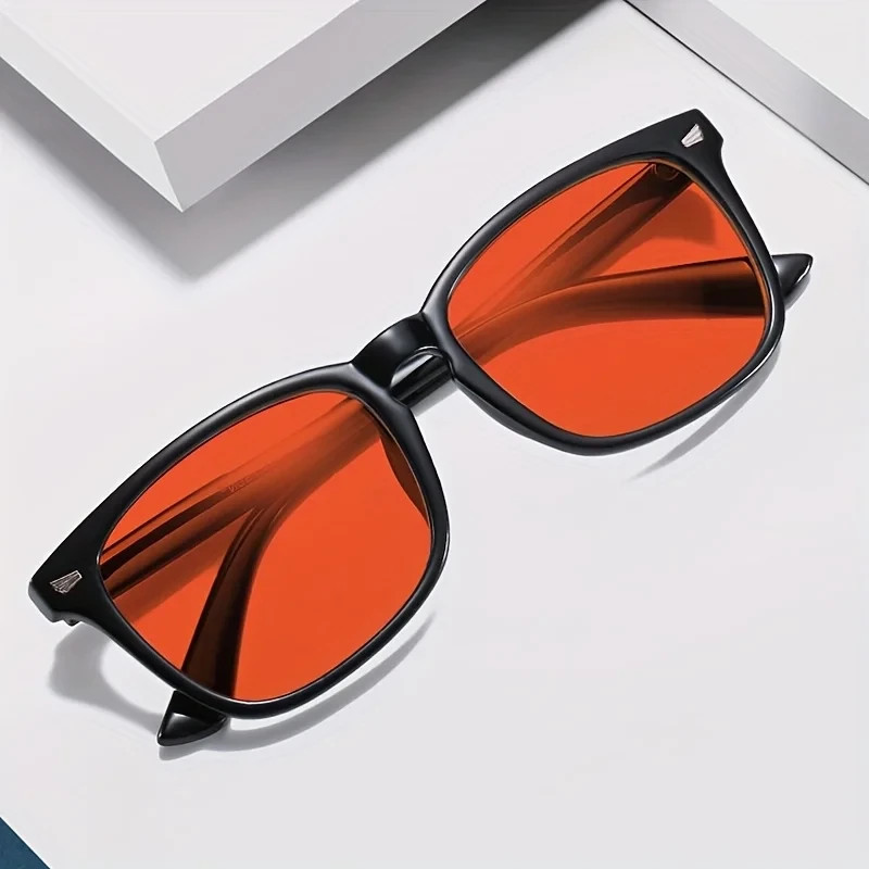 Black Rectangle Frame Sunglasses Color Lens Spring Hinge UV400 Fashion Eyewear