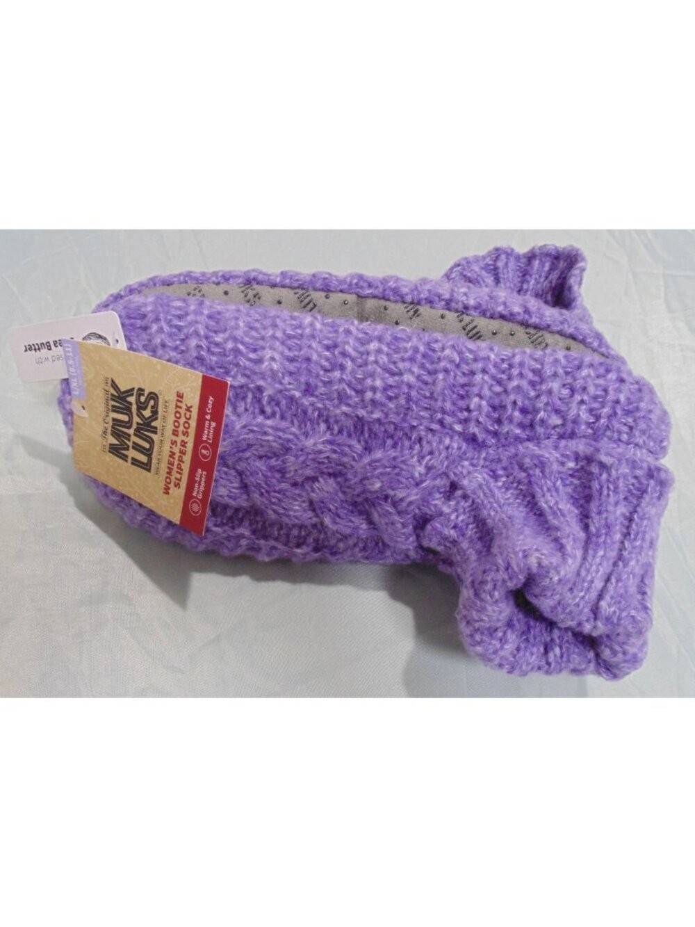 MUK LUKS Women’s Purple Shea Butter Infused Fold Over Slipper Sock Non-Skid