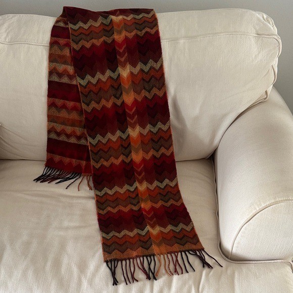 Dillards Scarf Zig Zag Fringe Fall Winter Soft Cozy Red Orange 64×11 inches