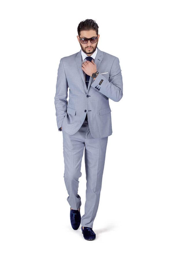 Stone Blue Gray 3 piece 2 Button Micro Texture Weave Mens Suit 11812 BY AZARMAN