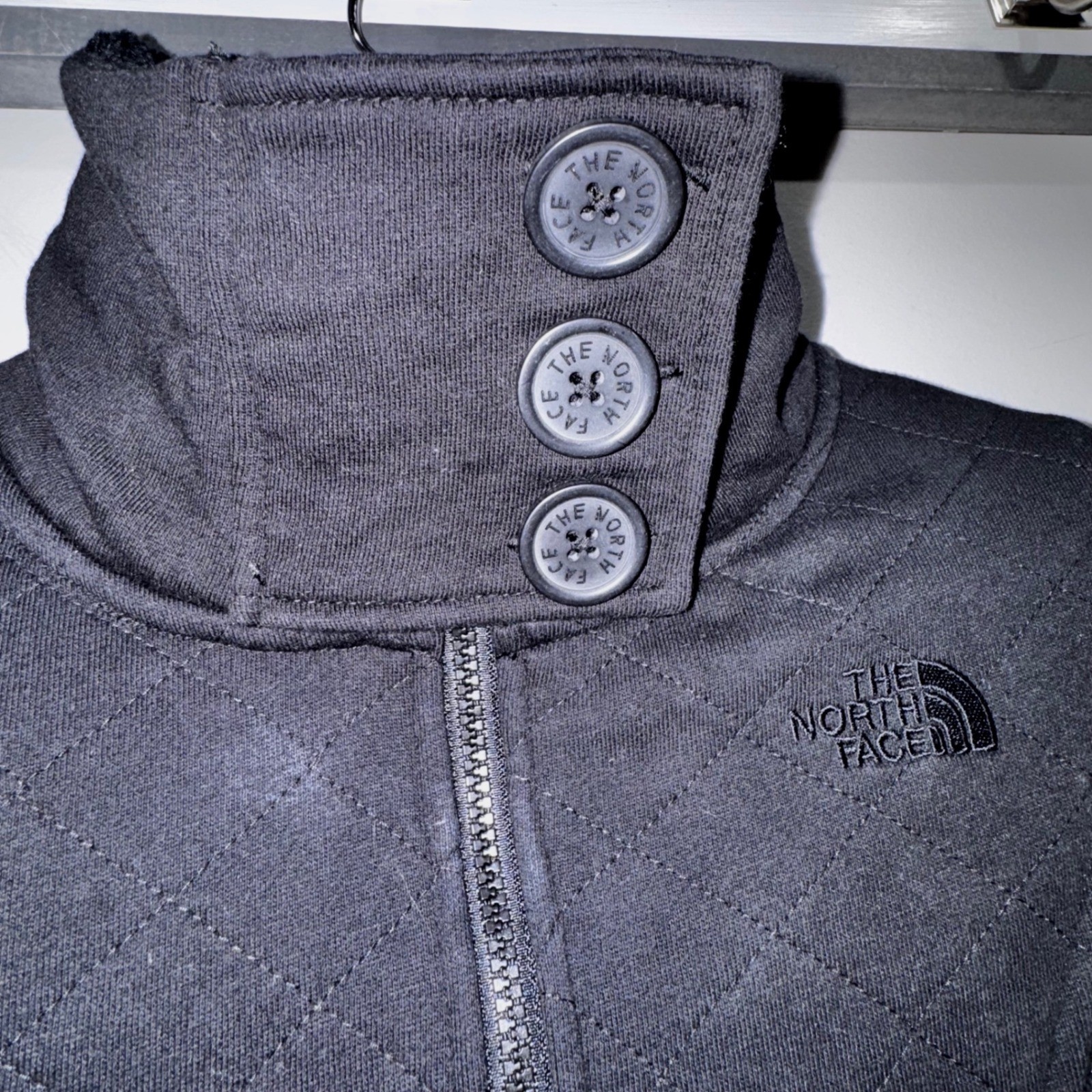 The North Face Caroluna Quilted Fleece Jacket Womens Small Black EUC