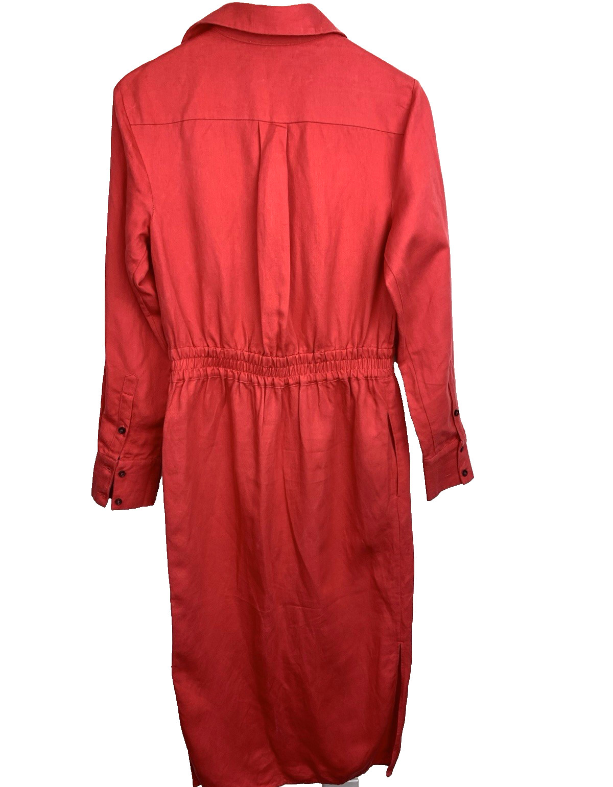 Reiss Emilie Midi Dress Linen Blend Size 4 Long Sleeve Watermelon Red
