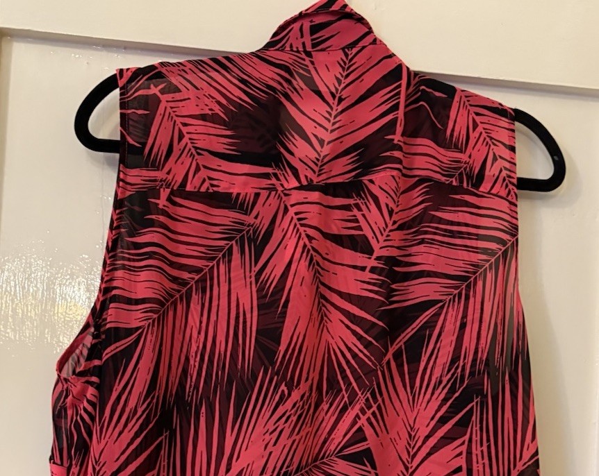 Roman Pink Mix Tropical Print Semi Sheer Chiffon Sleeveless Blouse Shirt UK22