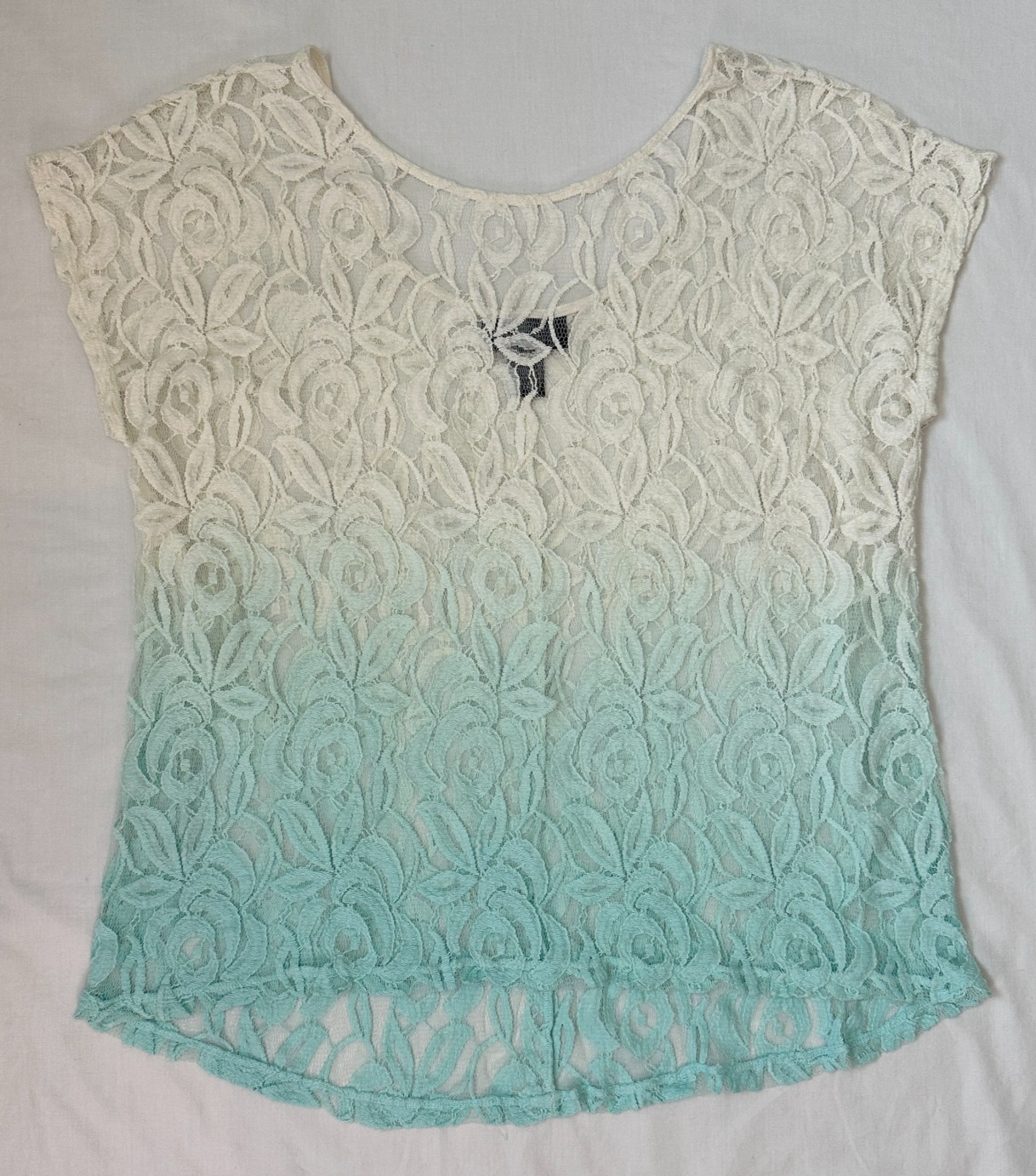 Lane Bryant Lace Ombre Top Womens 14/16 Ivory Mint Floral Short Sleeve Blouse