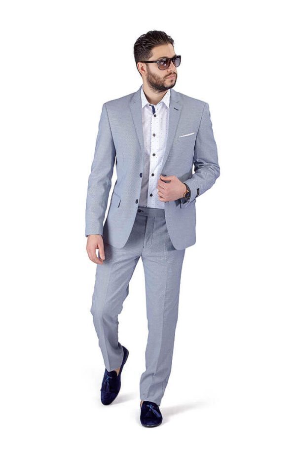 Stone Blue Gray 3 piece 2 Button Micro Texture Weave Mens Suit 11812 BY AZARMAN