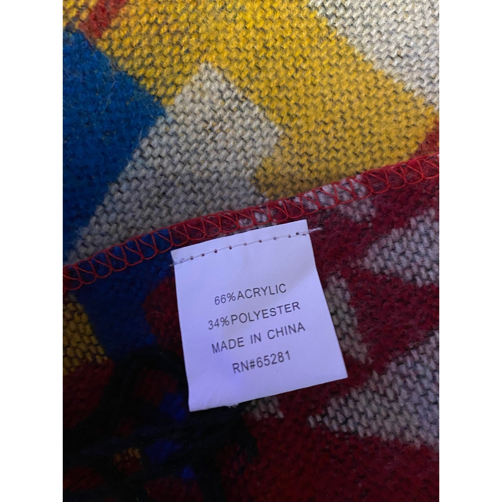 Vintage Aztec Scarf with Fringe Unisex Red Yellow Size in Pictures Decor