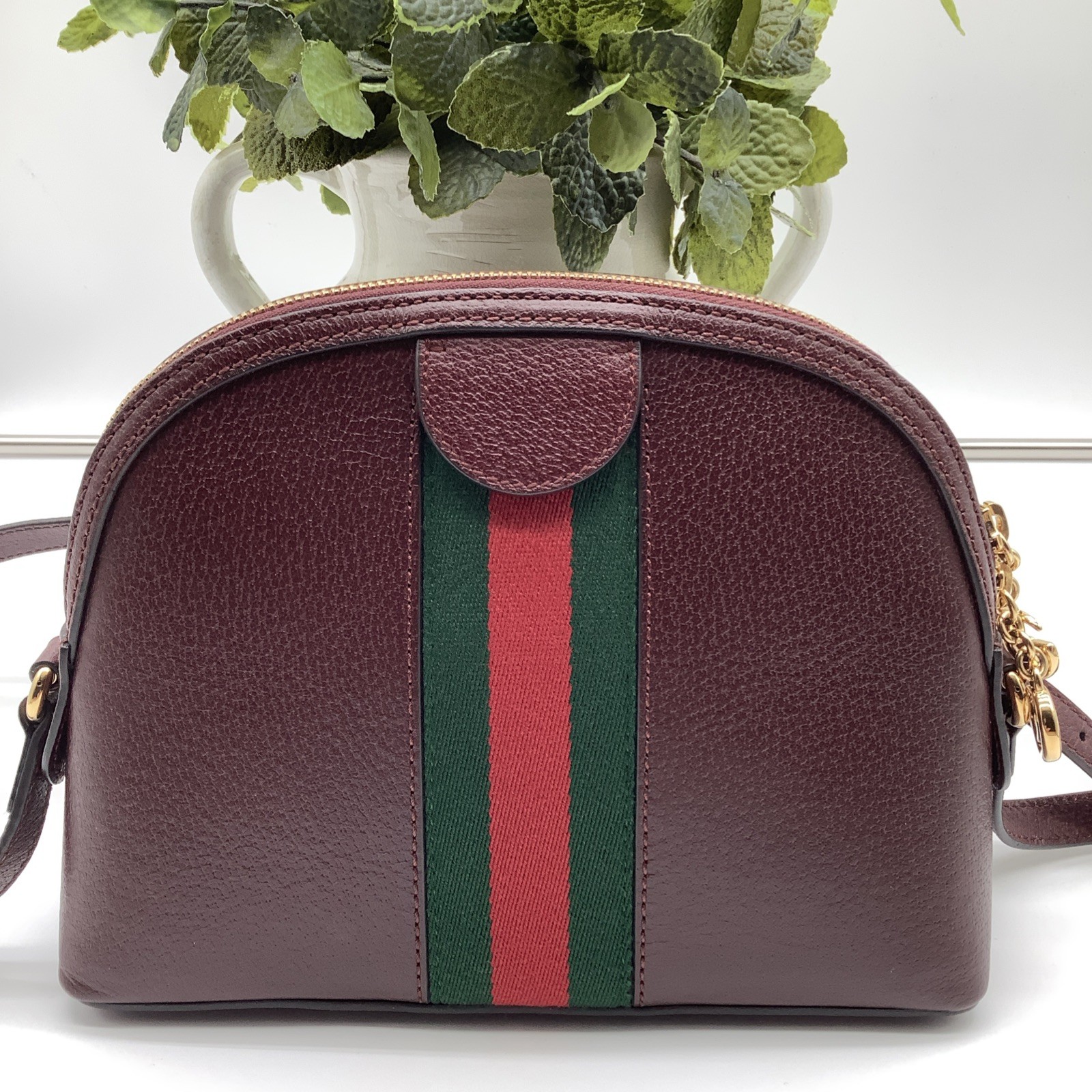 GUCCI Ophidia Dome Small Gold Maroon Leather Shoulder Bag Handbag Purse