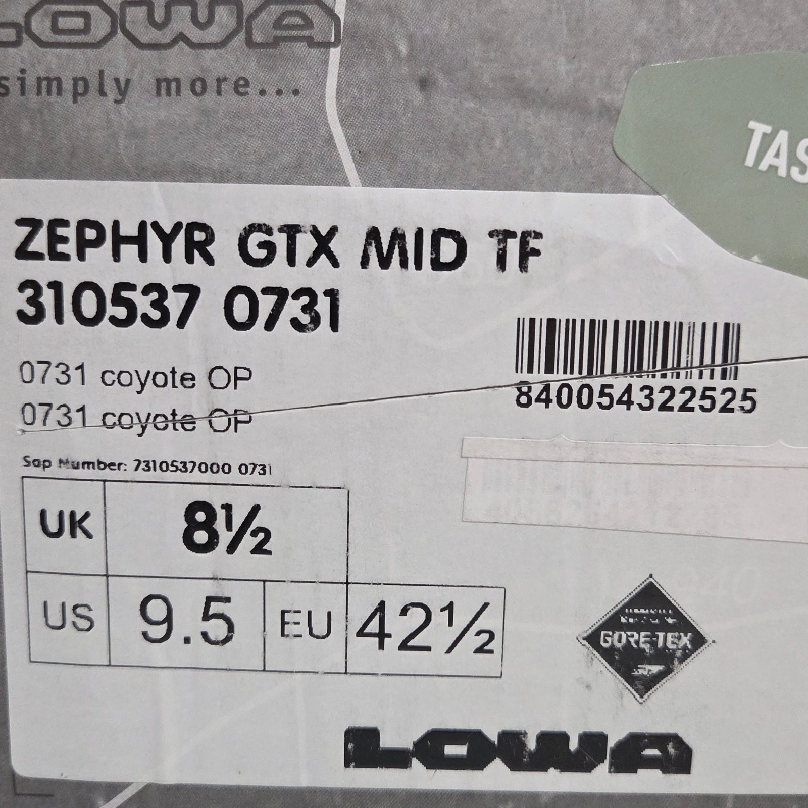 Lowa Zephyr GTX Mid TF Coyote Size 8.5 Men’s Trail Hiking Shoes