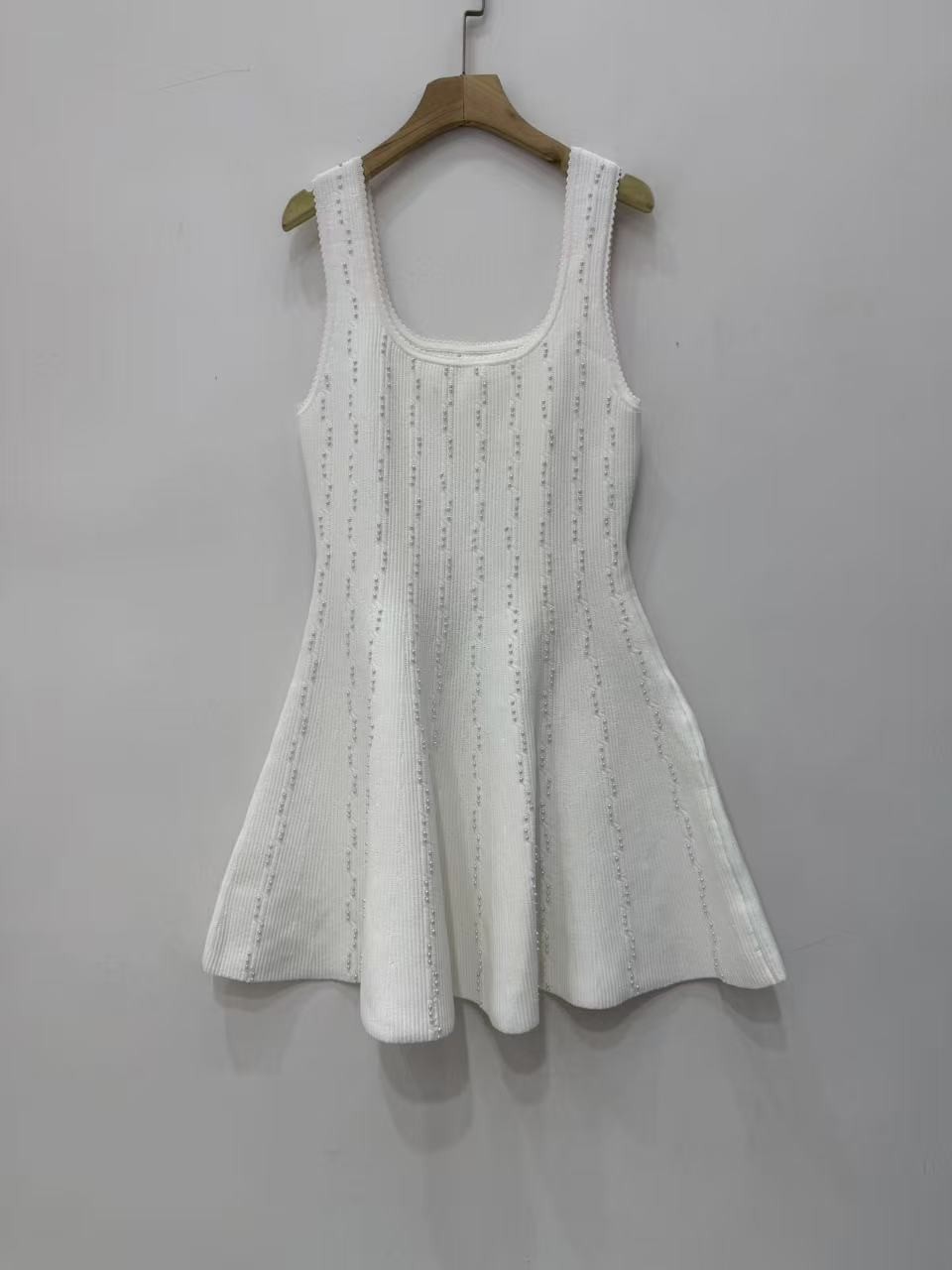 Sandro U-neck collar Beading beads Knitted bandeau Dresses slip dress white