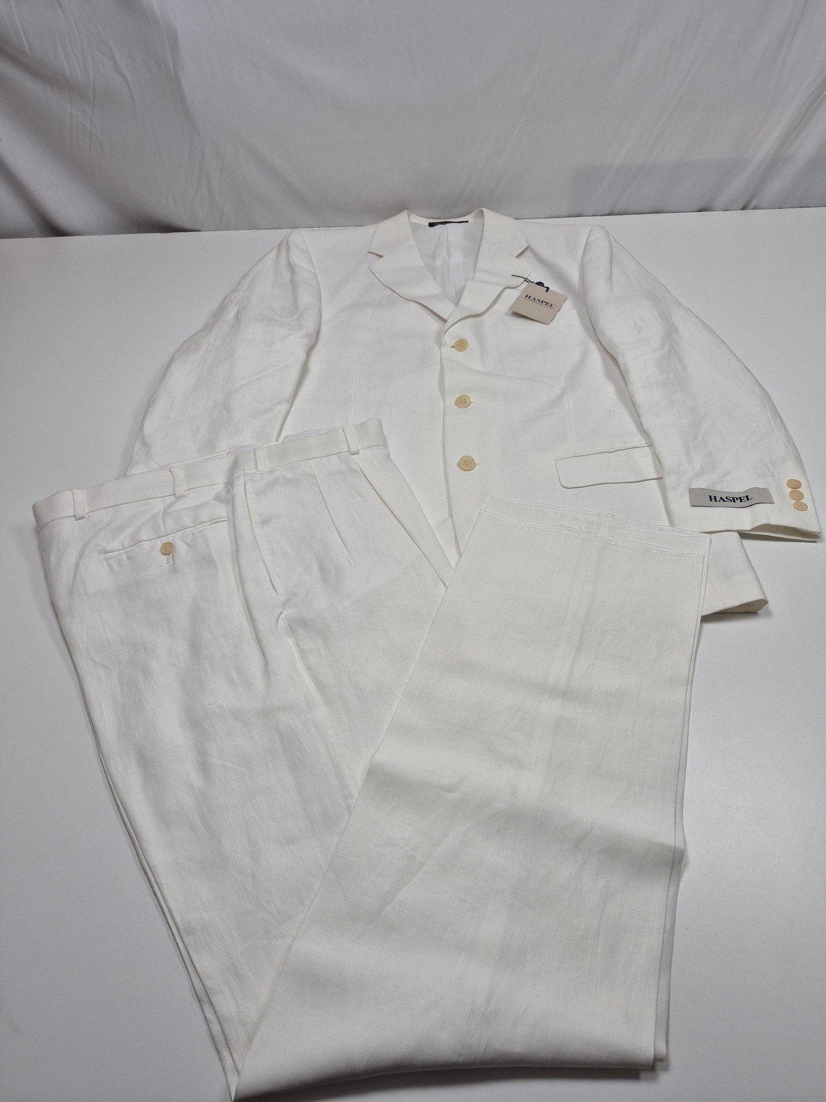 Haspel Suit Mens 44R White 100% Linen 2 Piece 38×36 Philippines NWT FLAW