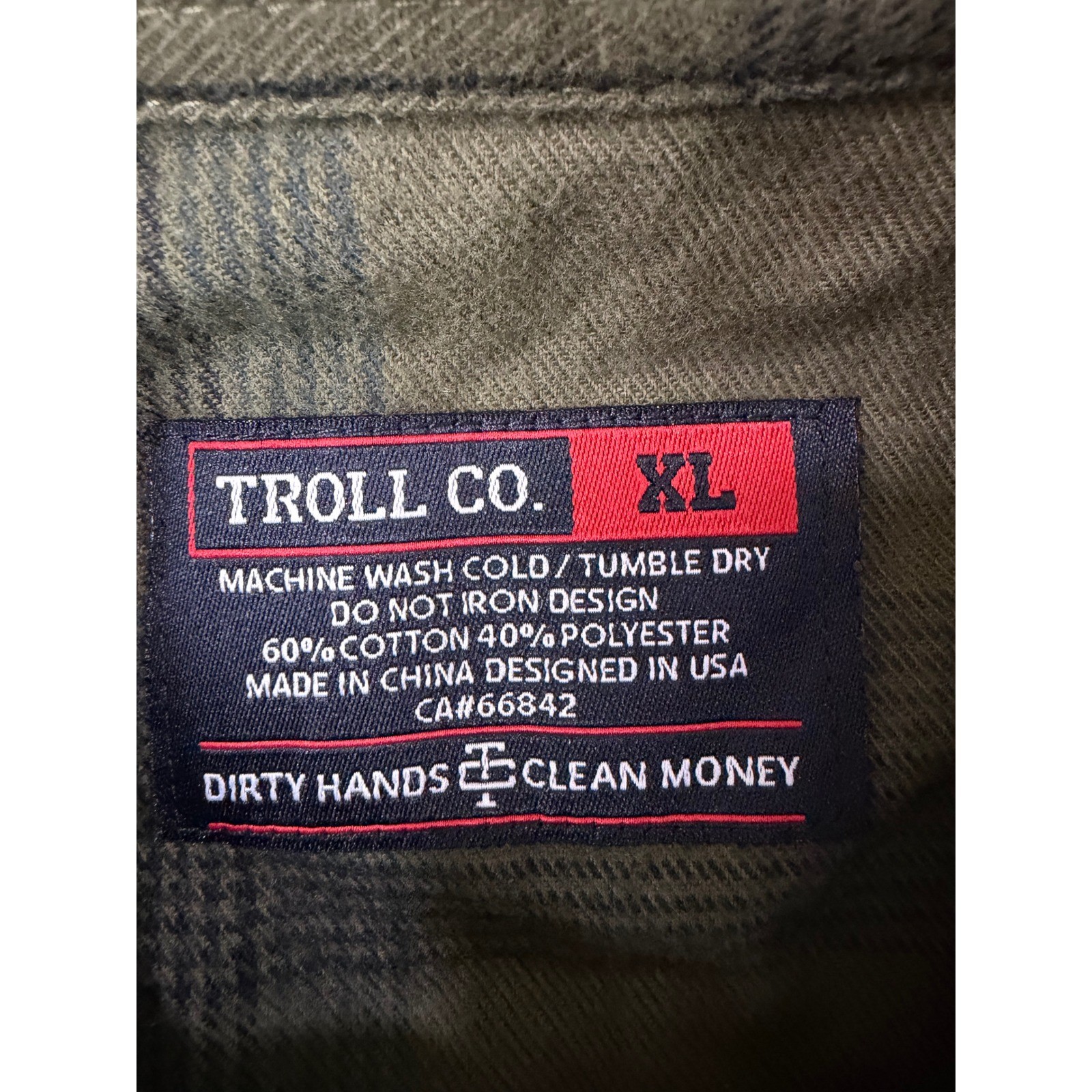Troll Co Amperage Flannel Shirt Men Size XL Olive Green Plaid Snap Button up New