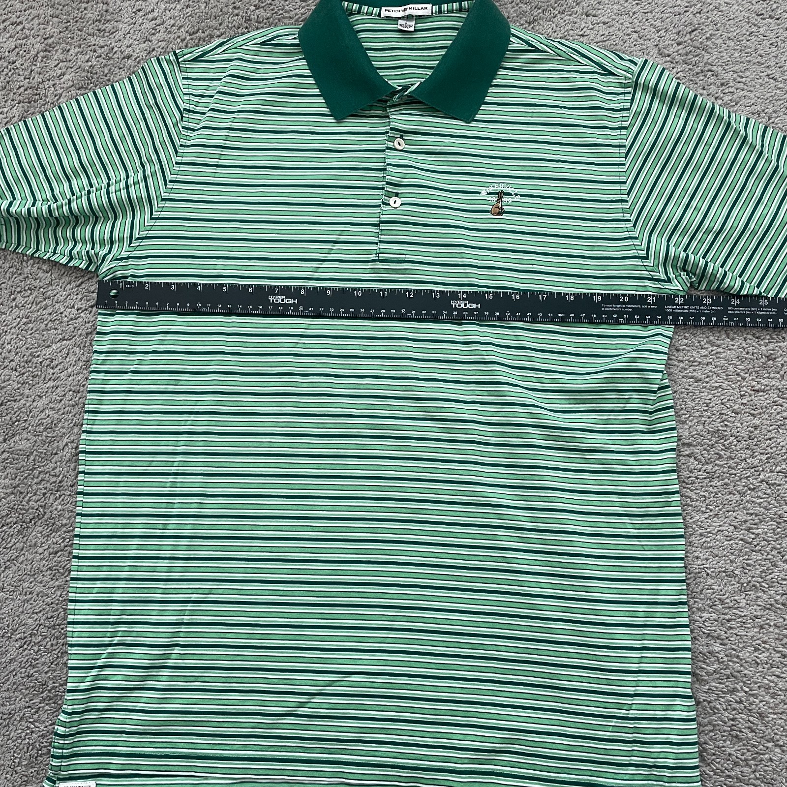 Peter Millar Men’s Waterville Golf Club Striped Polo Shirt Green Cotton Large