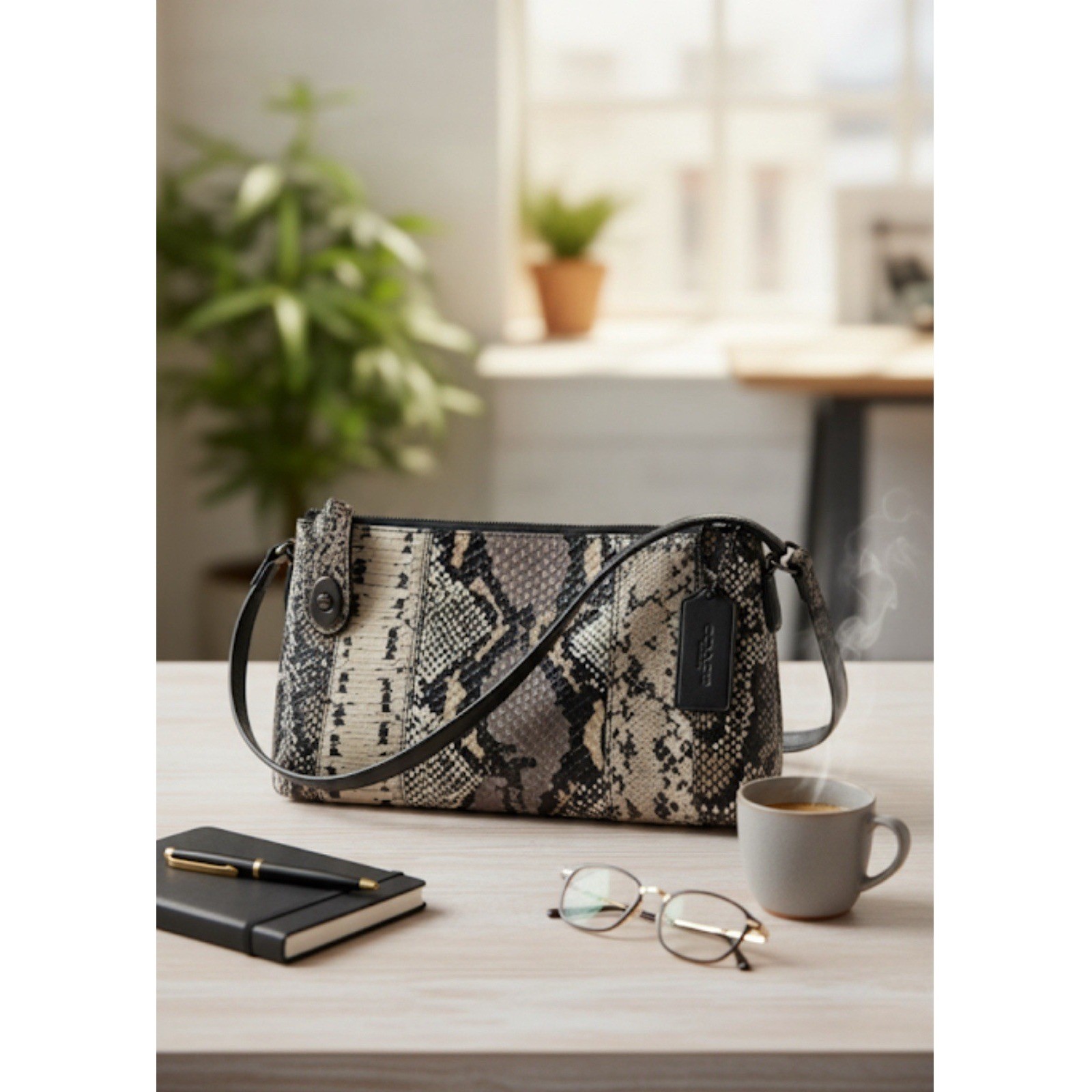 Coach Exotic Embossed Leather Crosby Crossbody Shoulder Bag 37172, Double Zipper