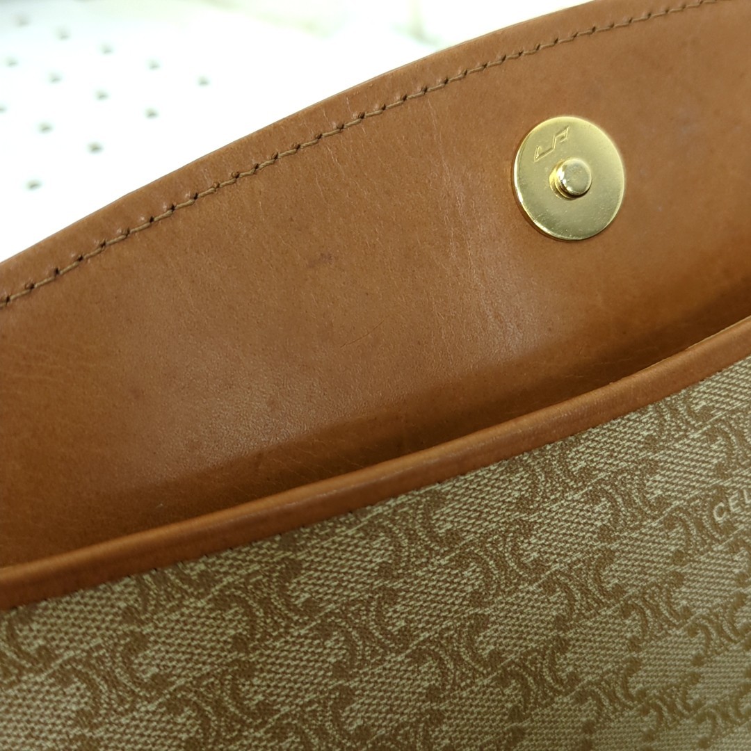 Authentic CELINE Macadam Clutch Bag PVC Leather Brown Vintage Macadam Handbag