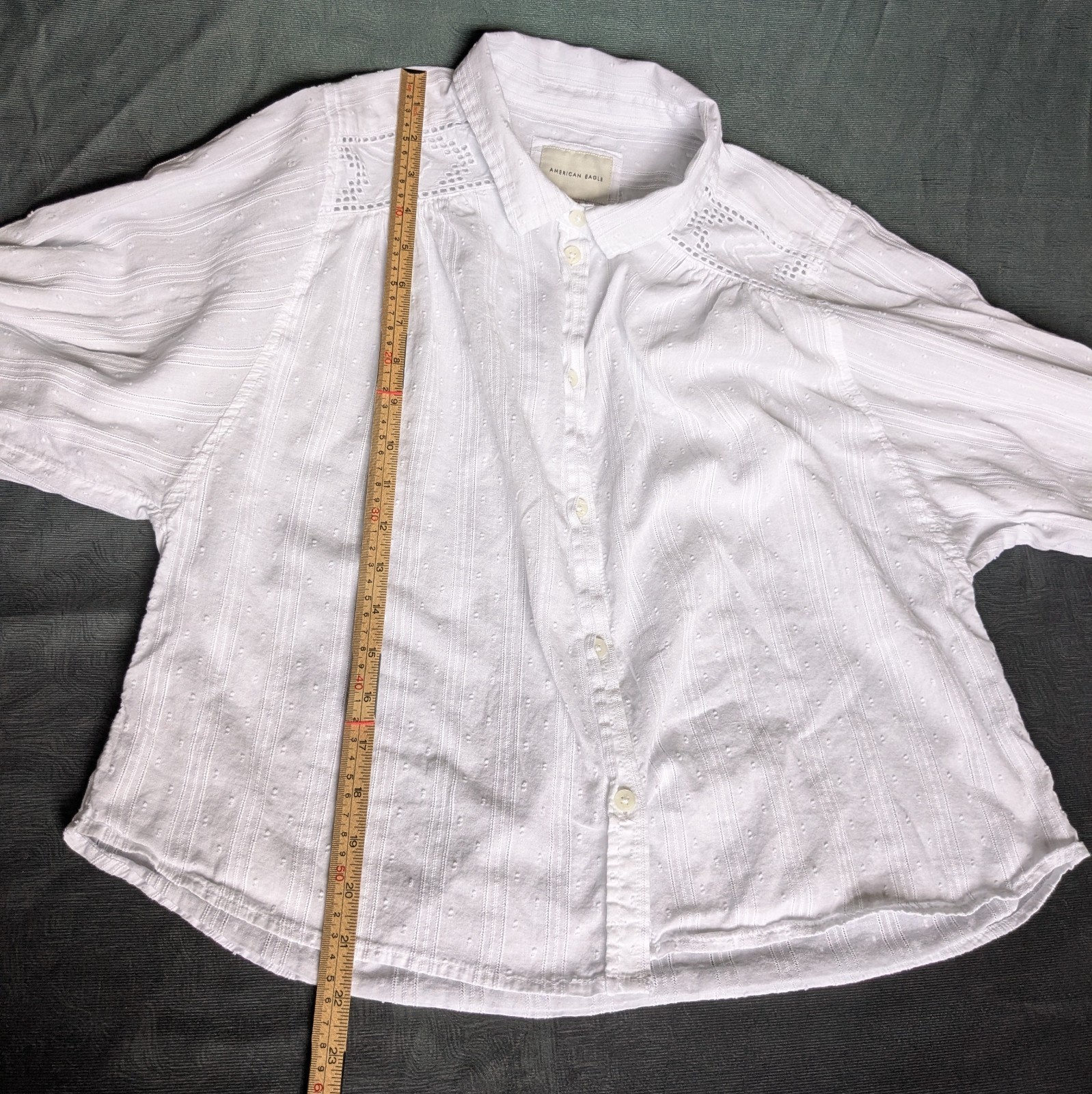 American Eagle White Lace Blouse Women M Boho Cottagecore Victorian Peasant Top