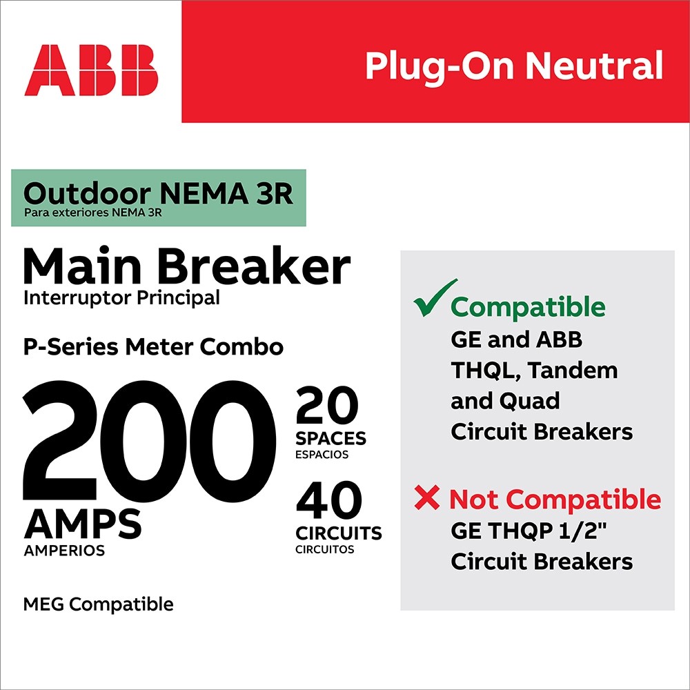 ABB ReliaHome 200 -Amp 20 -Spaces 40 -Circuit Outdoor Main Breaker Meter C|13598