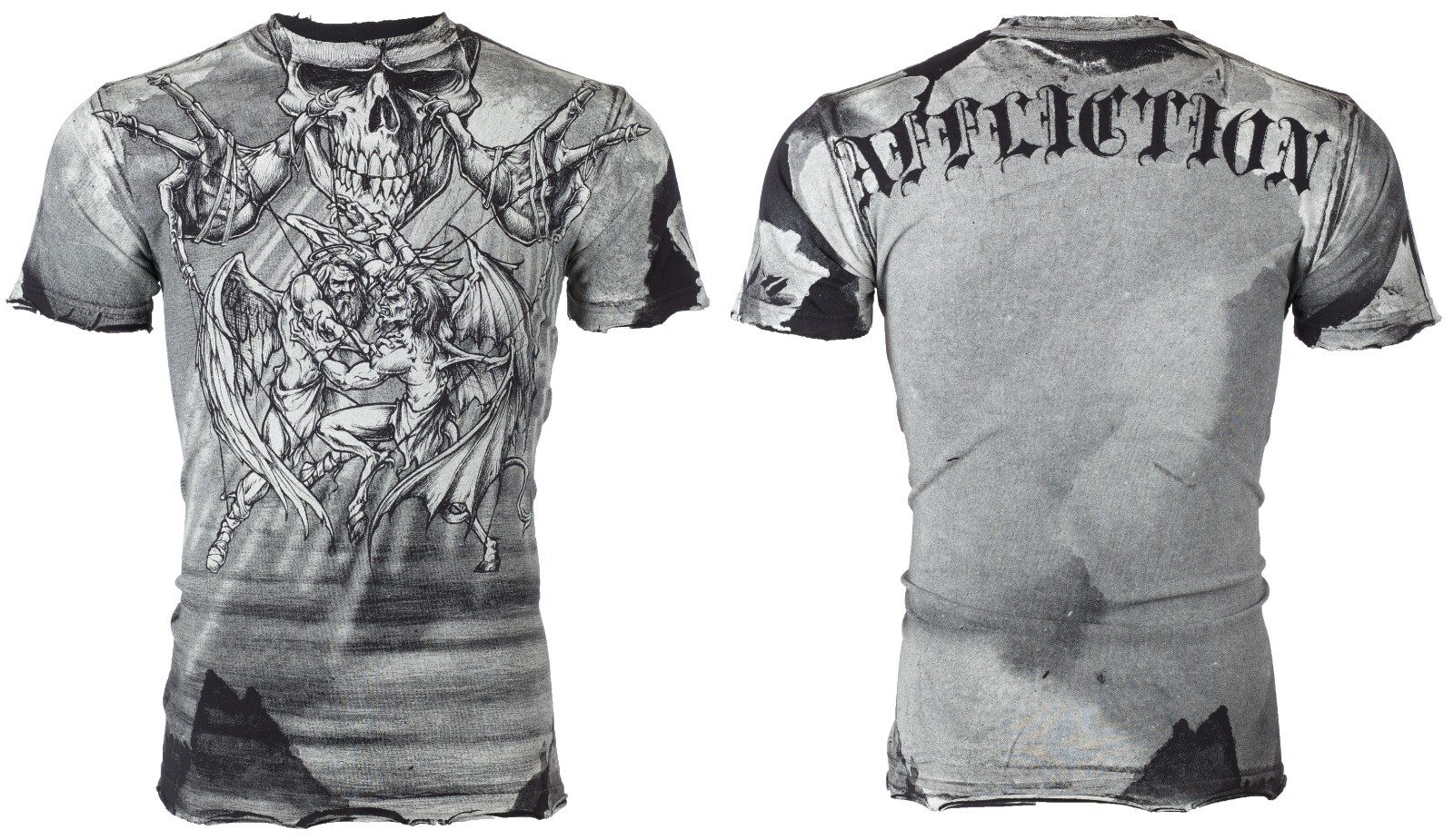 $58 AFFLICTION Black PUPPET MASTER Short Sleeve Slim Fit Y2K MMA Elite T-shirt
