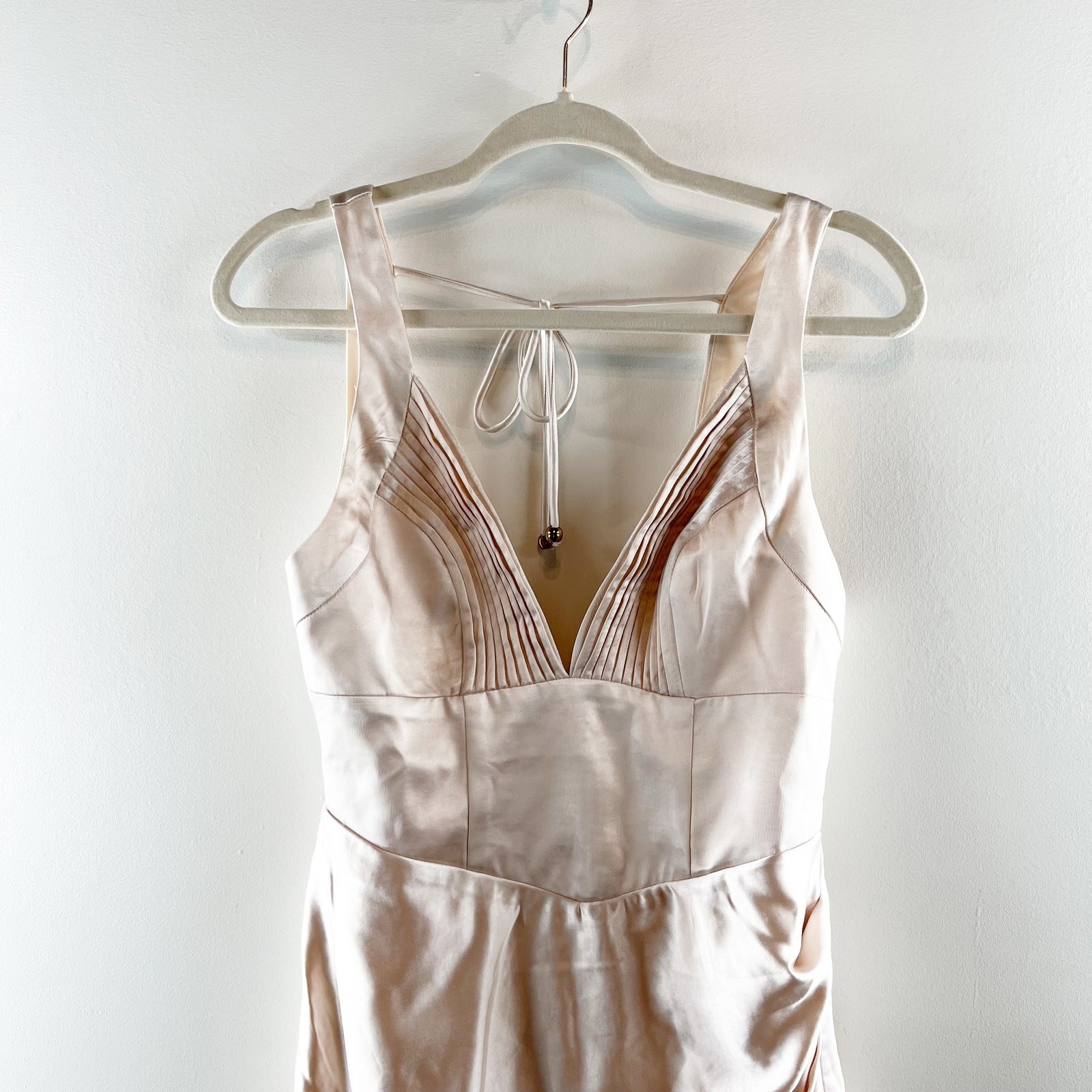 Hello Molly Rosebud Satin Plunge V Neck Mini Dress Champagne Gold 6