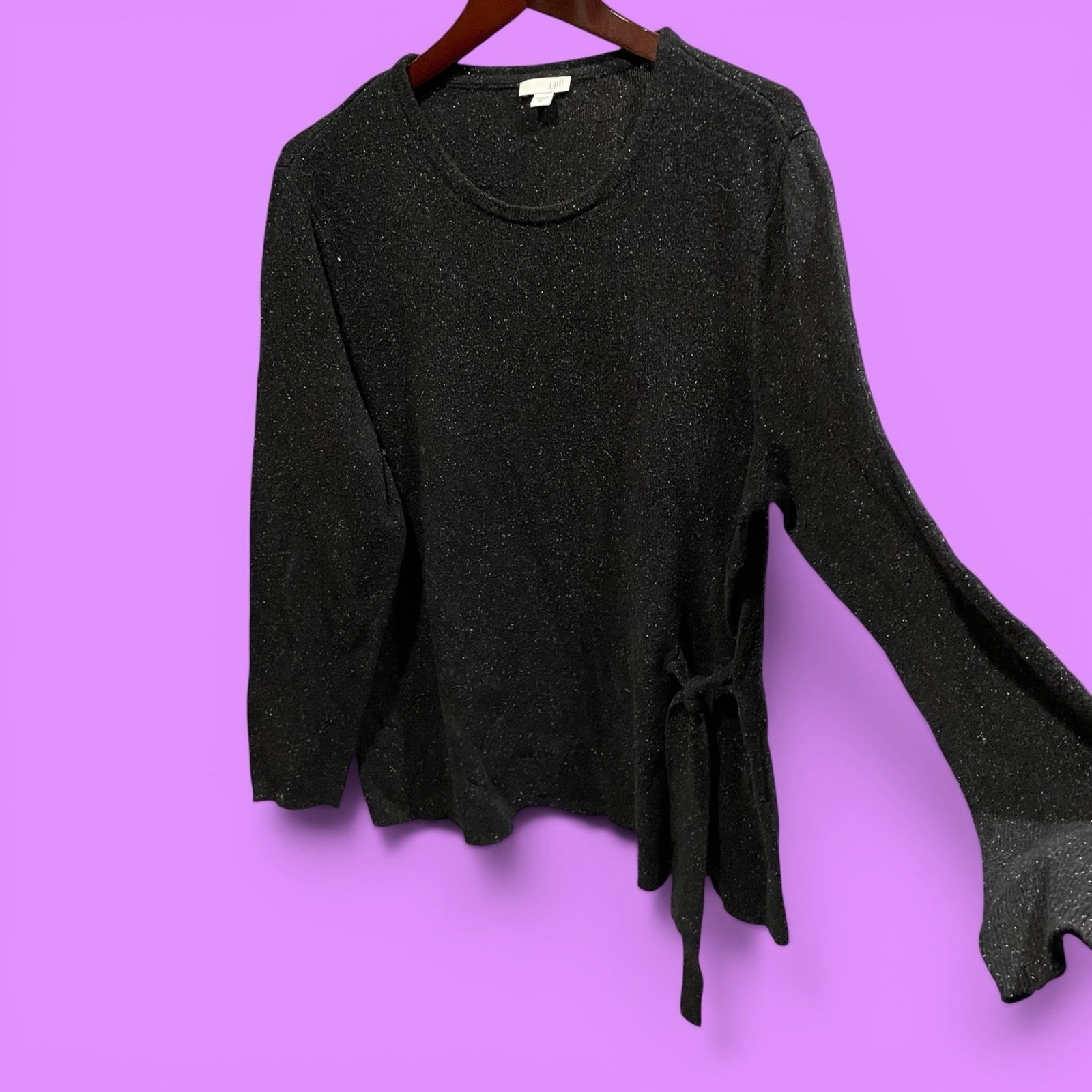 Cute J. Jill black marled silk blend tie bow front sweater classic coastal