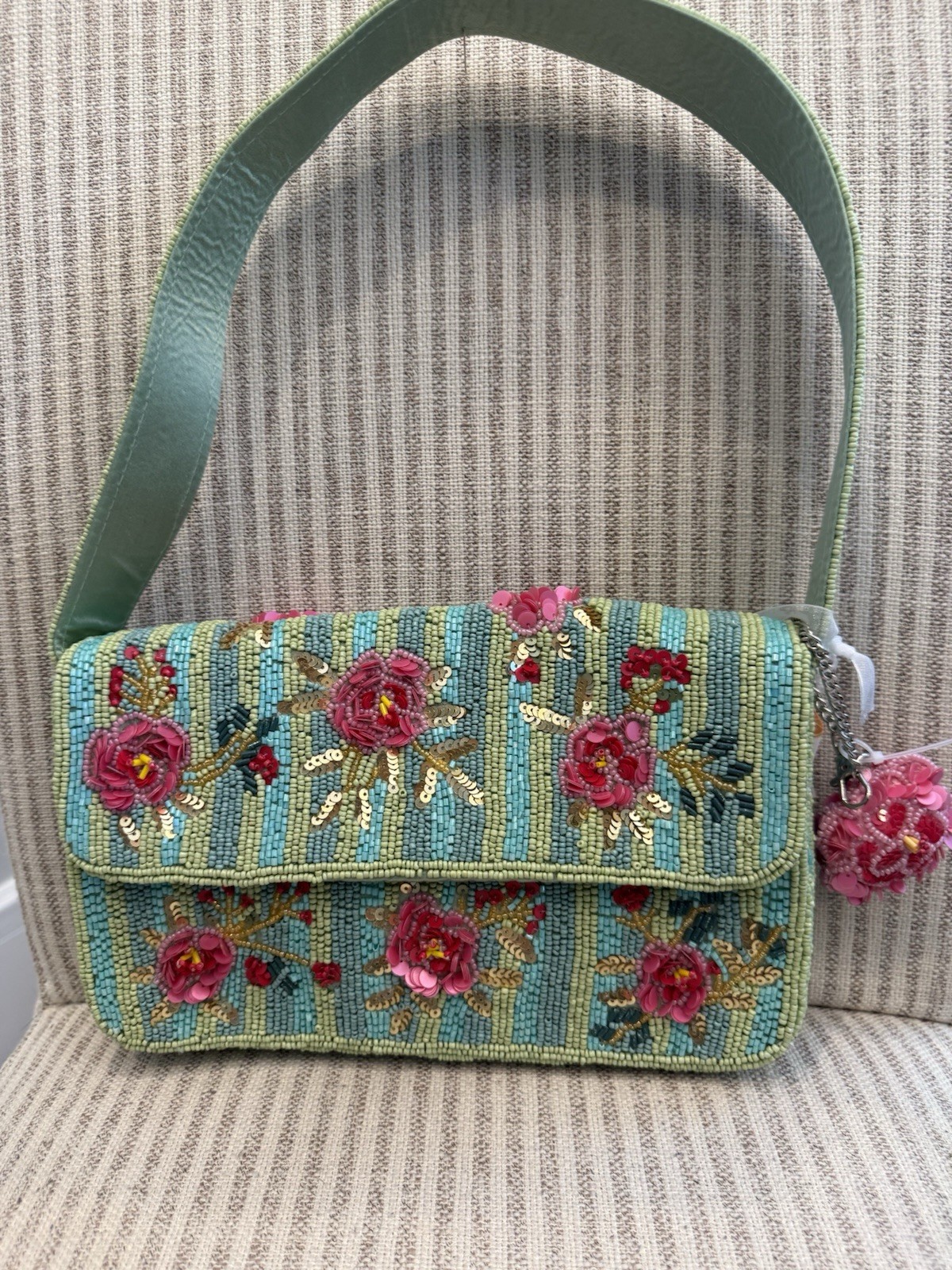 Rare Viral Love Shack Fancy Inspired Floral Beaded Shoulder Bag Purse