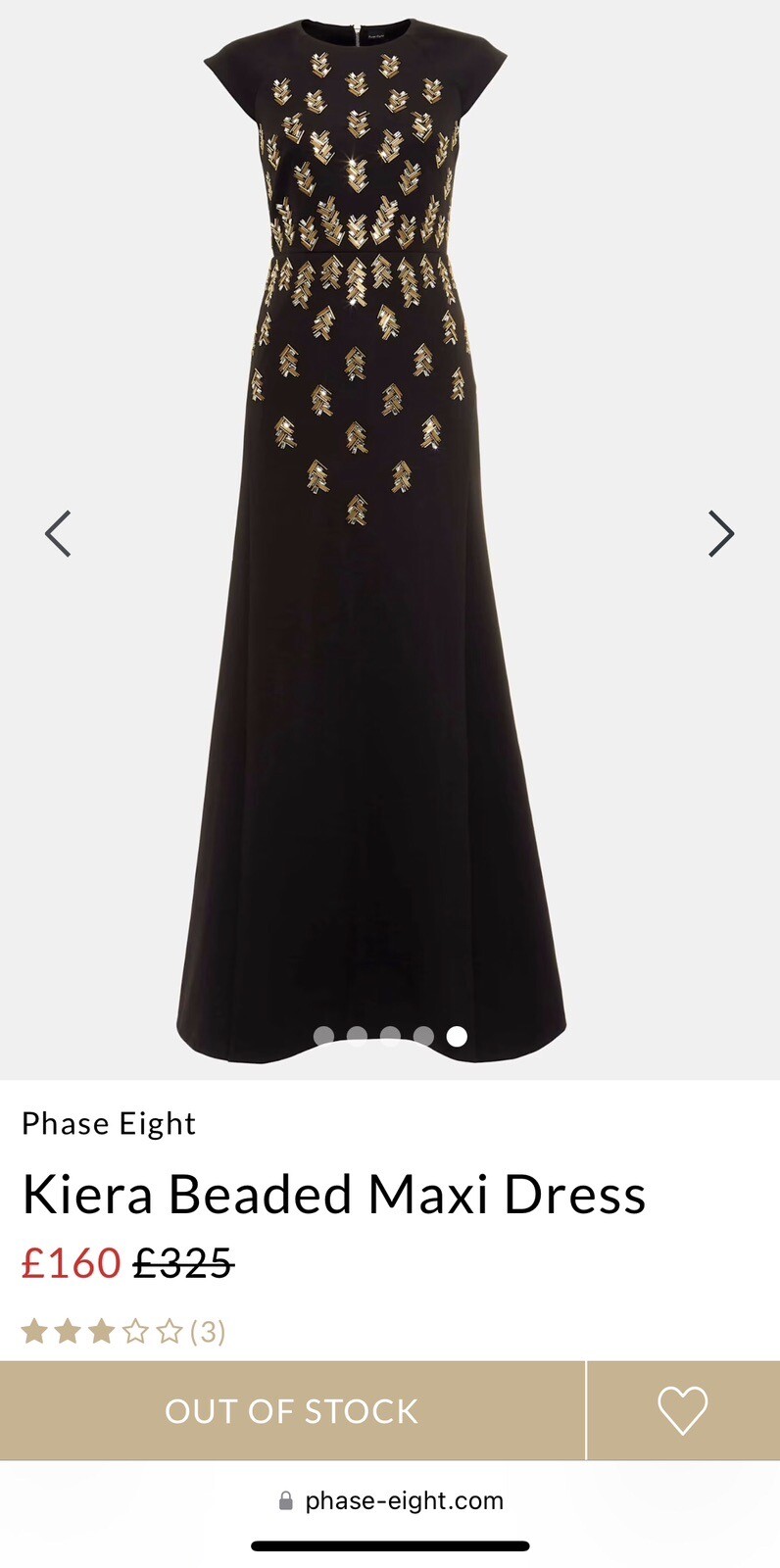 £325 Phase Eight “Kiera” Beaded Maxi Dress Black Gold Beading Size 8 10