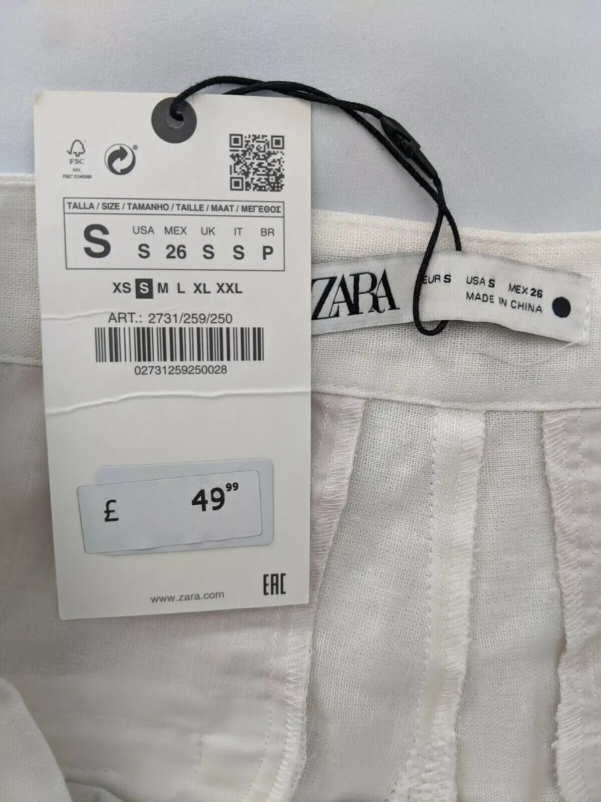 Zara White and Green Linen Blend Embroidered Trousers Size S RRP £49.99