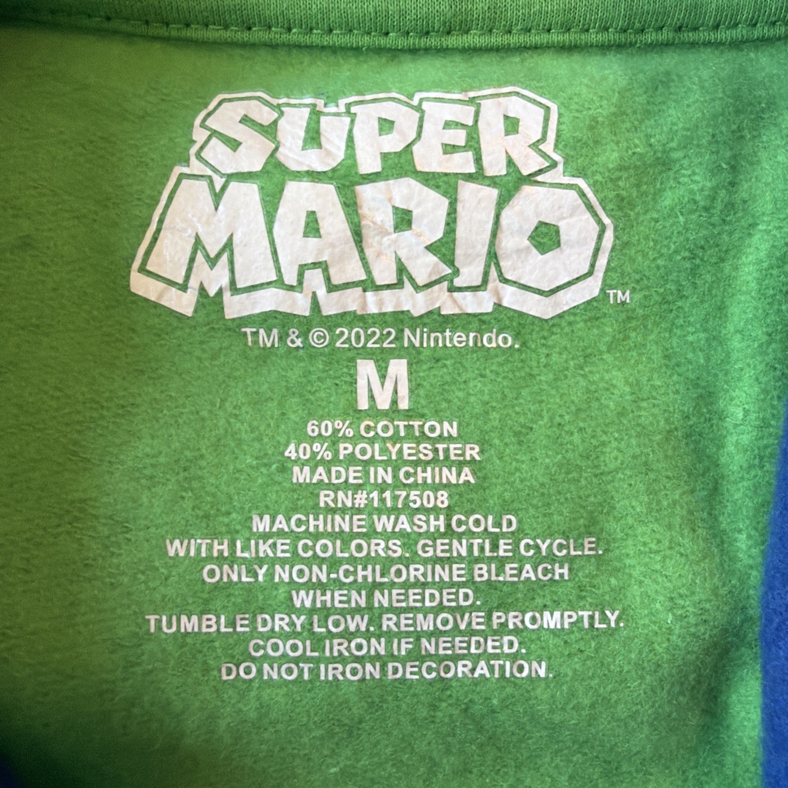 Super Mario-Nintendo Colorblock Pullover Hoodie Unisex Green & Blue Medium (NEW)