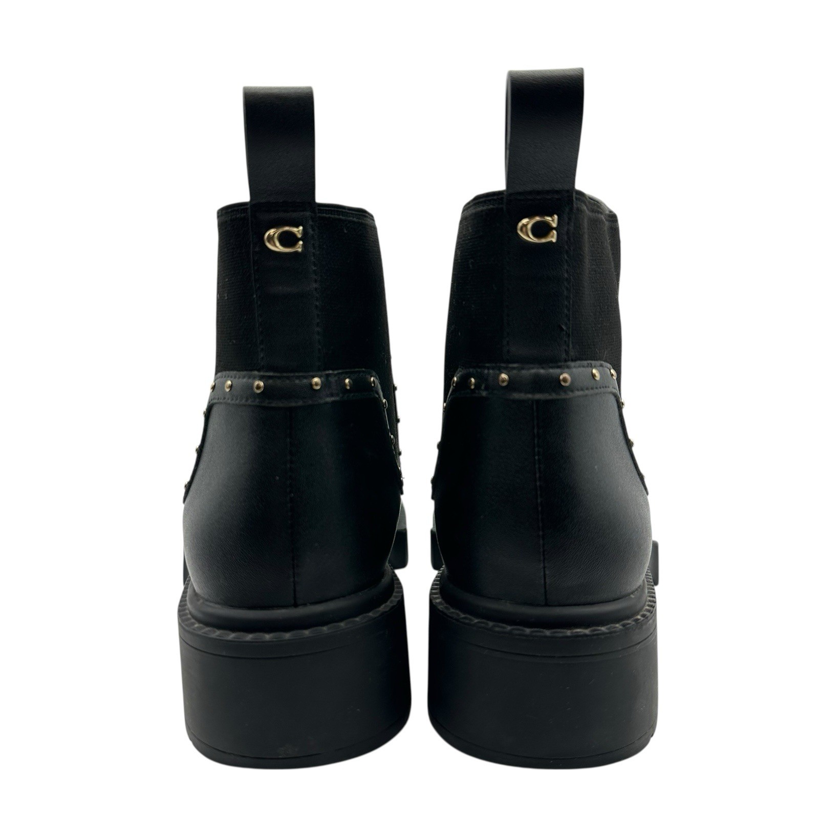 Women’s Size 7.5 B Coach C5773 Black Leather Chelsea Boots Studded Ankle Booties
