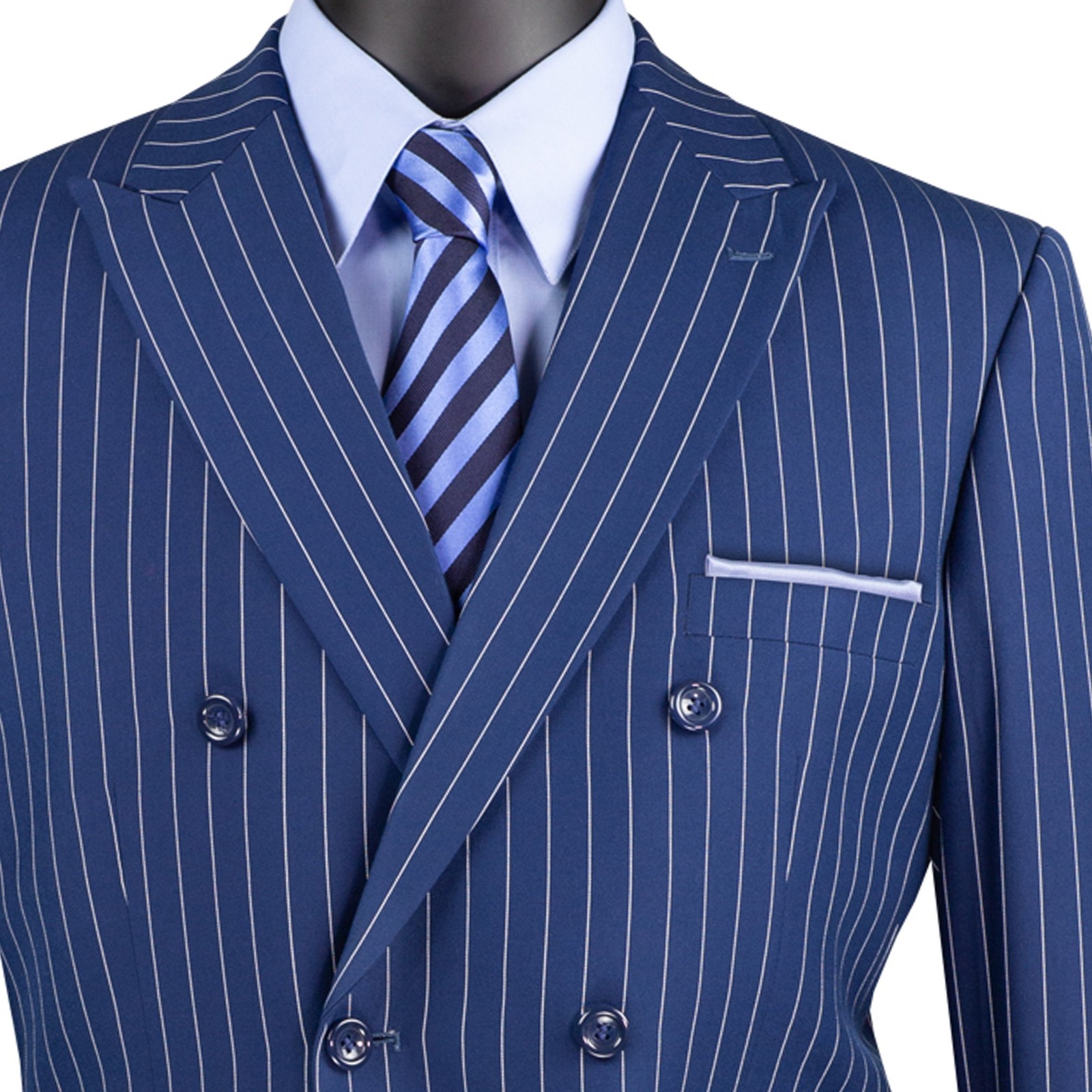 VINCI Men’s Blue Pinstripe Double-Breasted Reg-Fit Suit w/ Adj Waist – NEW