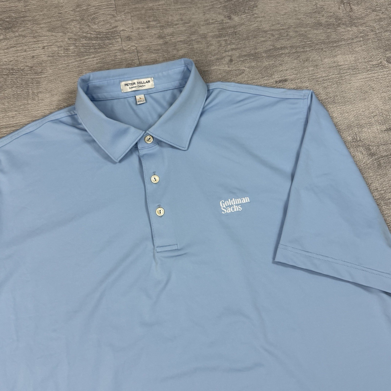 EUC Peter Millar Summer Comfort Polo Shirt Men L Solid Performance Goldman Sachs