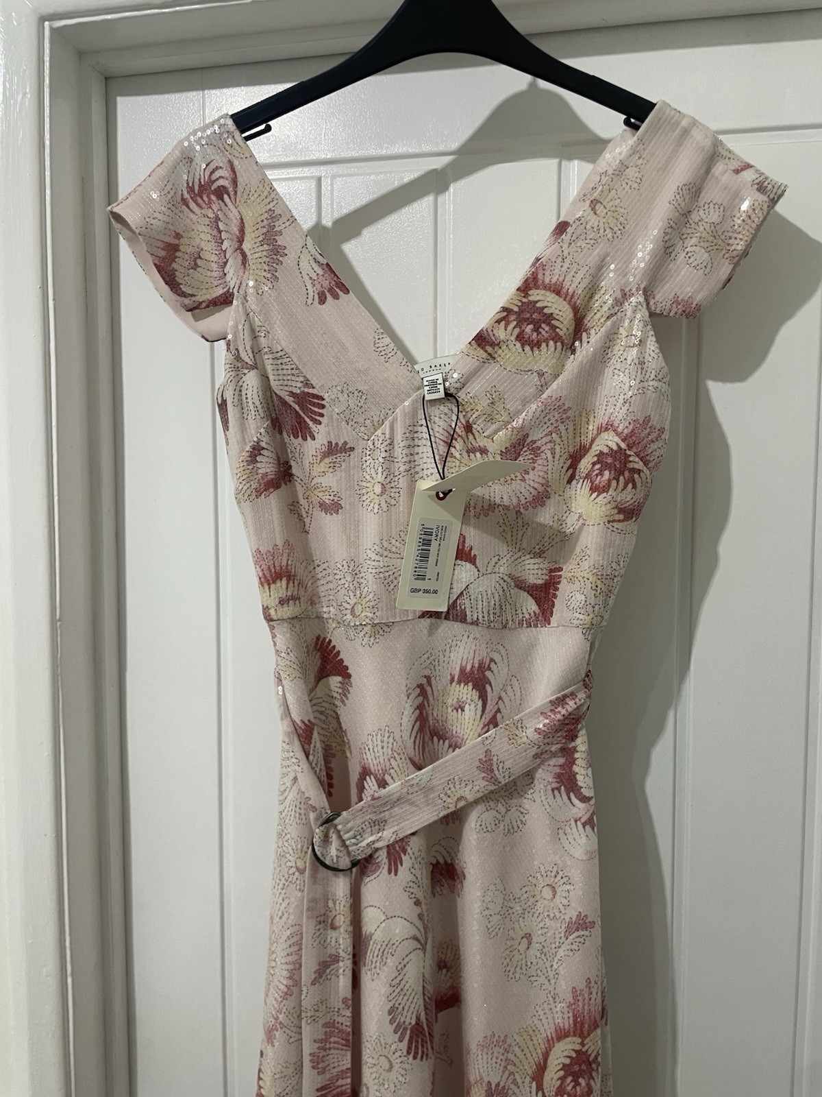 £350 Ted Baker Ninia Belted Floral Midaxi Dress Cream / Pink UK 8 10 Size 1
