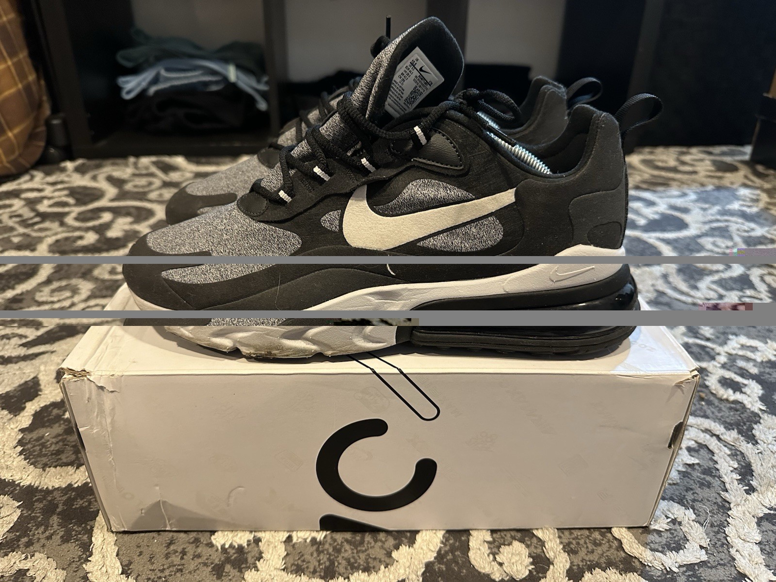 Size 10.5 – Nike Air Max 270 React Black White w/Box