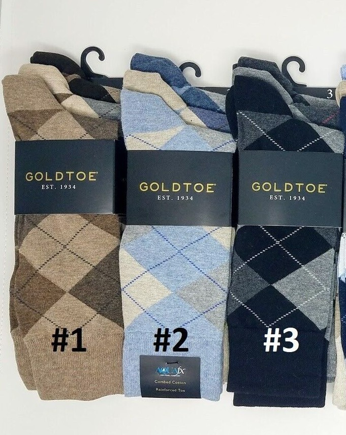 GOLD TOE Men’s 3 pack Carlyle Argyle Crew Socks, 10-13, Multi-color